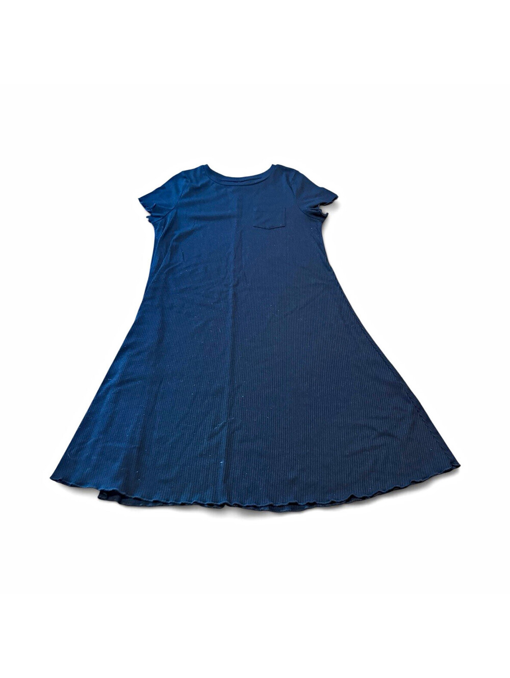 Womens Blue Solid Knit A-Line Midi Dress Round Neck Cap Sleeve Pullover S